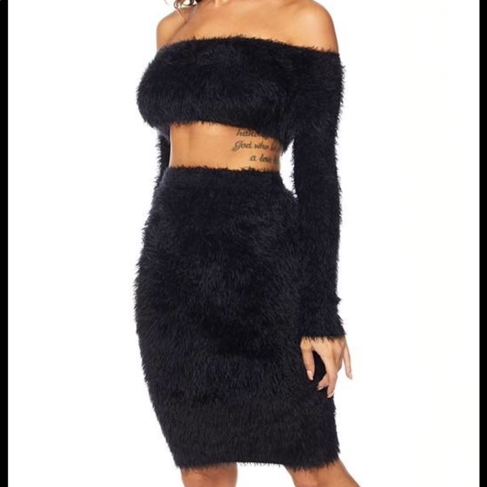 Furry Black Two Piece Set